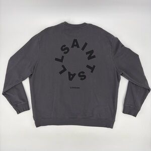 All Saints London Tierra Circle Logo Crewneck Sweatshirt Hoodie Charcoal Gray